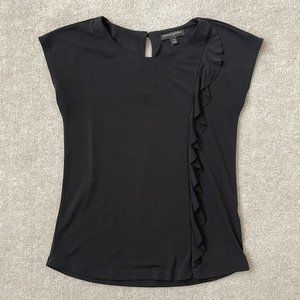 Banana Republic Shirt Womens XS Black Ruffle Stretch Office Casual Party Top